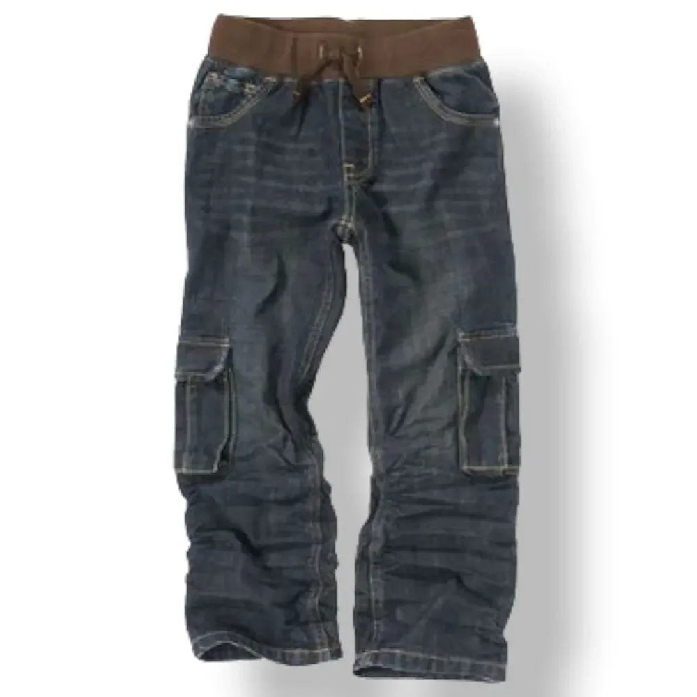 Gymboree Boys Jeans Size 4 Pull-On Cargo Winter‎ Moose Blue Brown